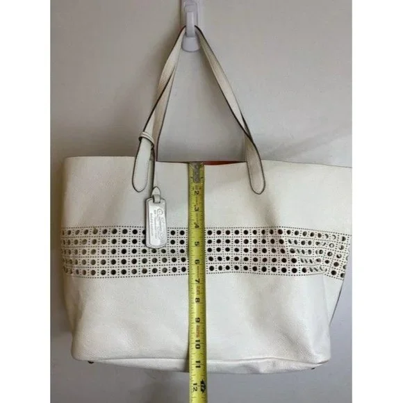 ralph lauren bag shoulder white leather tote - Picture 3 of 11